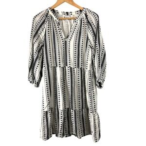 Evereve Carolina Black White Geometric Print Tiered Mini Dress S Pockets Lined
